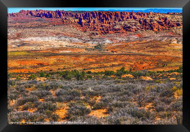Colorful Painted Desert Fiery Furnace Arches National Park Moab  Framed Print by William Perry