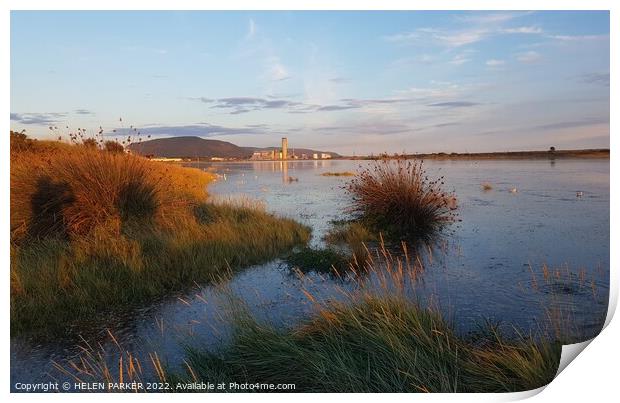 Neath River Estuary at High Tide Print by HELEN PARKER