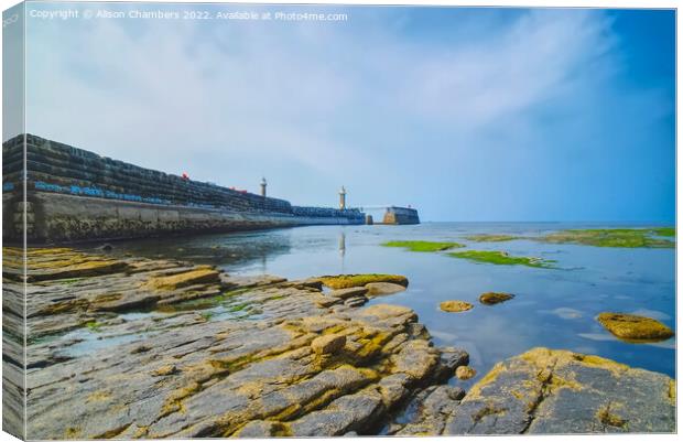 Whitby At Low Tide Canvas Print by Alison Chambers