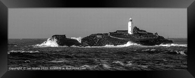Godrevy lighthouse panorama  Framed Print by Ian Stone