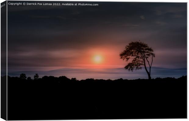 Sunset over a foggy birtle in lancashire Canvas Print by Derrick Fox Lomax