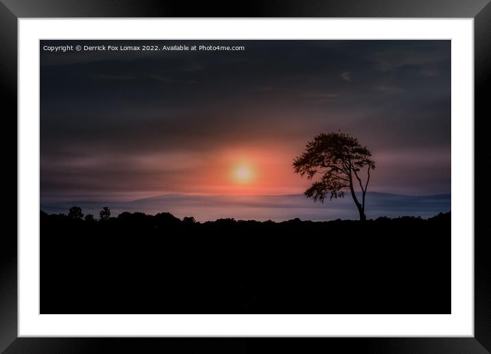 Sunset over a foggy birtle in lancashire Framed Mounted Print by Derrick Fox Lomax