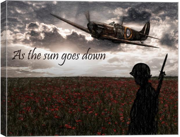 Spitfire over a poppy field,As the sun goes down Canvas Print by kathy white