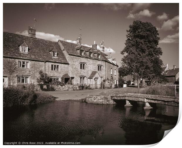 Lower Slaughter riverside cottages Print by Chris Rose