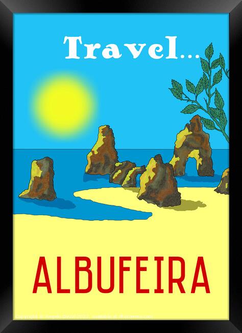 Travel Albufeira. Vintage Mosaic Illustration Framed Print by Angelo DeVal