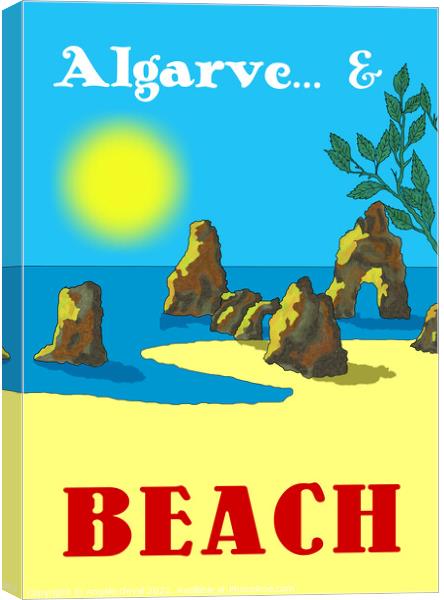 Algarve and Beach. Vintage Mosaic Illustration Canvas Print by Angelo DeVal