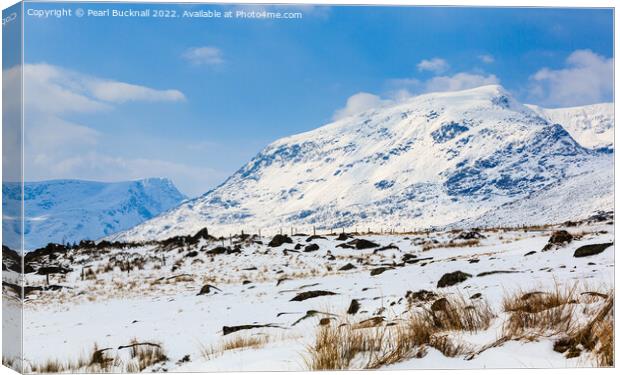 Snow Covered Pen Yr Ole Wen Snowdonia Outdoors Canvas Print by Pearl Bucknall
