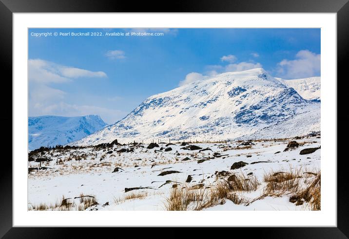 Snow Covered Pen Yr Ole Wen Snowdonia Outdoors Framed Mounted Print by Pearl Bucknall