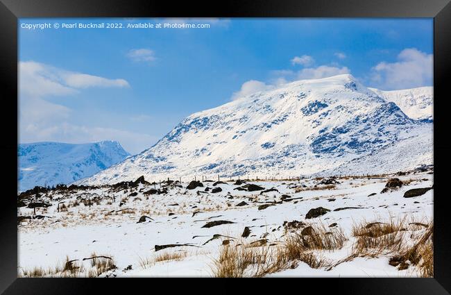 Snow Covered Pen Yr Ole Wen Snowdonia Outdoors Framed Print by Pearl Bucknall