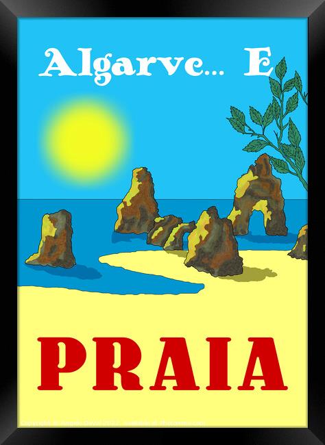 Algarve E Praia. Vintage Mosaic Illustration Framed Print by Angelo DeVal
