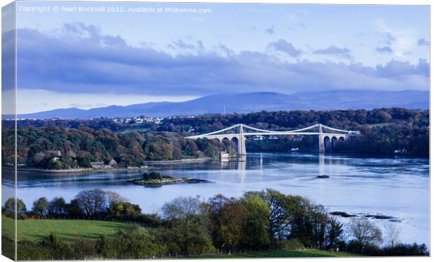 Menai Suspension Bridge Over the Strait Anglesey Canvas Print by Pearl Bucknall