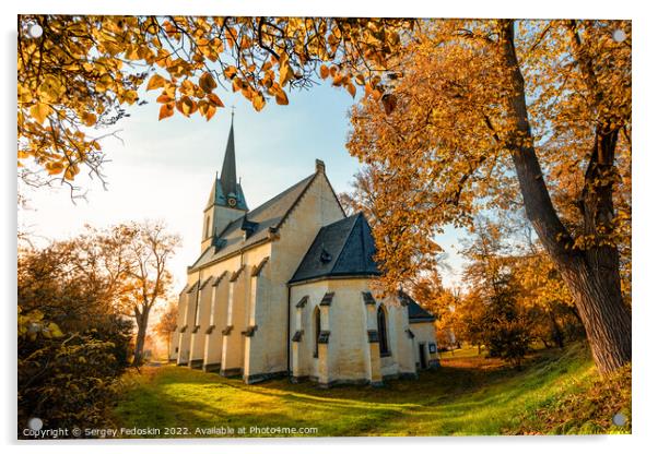 Gothic church in the town of Krivoklat. Czechia Acrylic by Sergey Fedoskin