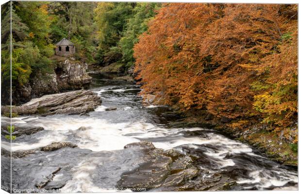 Old summer house overlooking Invermoriston Falls  Canvas Print by louise stanley