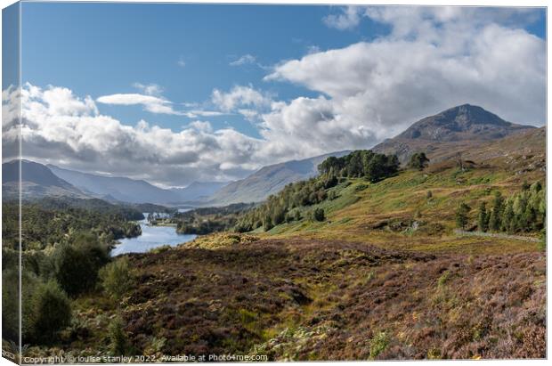 Loch Affric and Kintail mountains beyond from Am Meallan Viewpoint Glen Affric Canvas Print by louise stanley