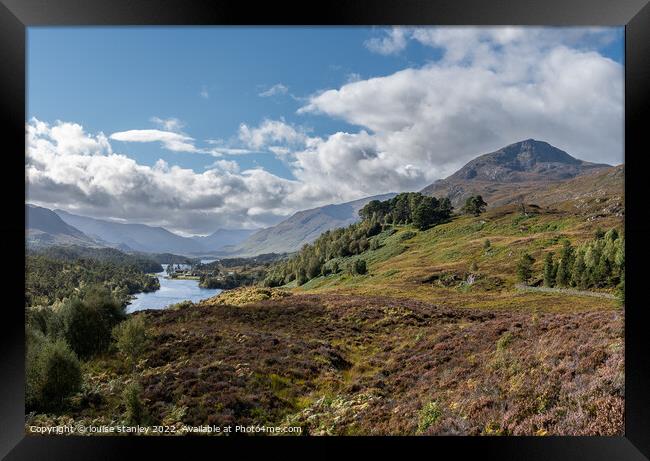 Loch Affric and Kintail mountains beyond from Am Meallan Viewpoint Glen Affric Framed Print by louise stanley