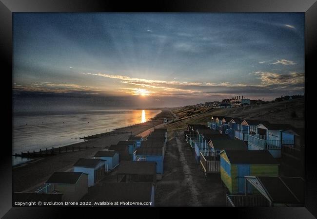 Tankerton Beach huts at dawn Framed Print by Evolution Drone