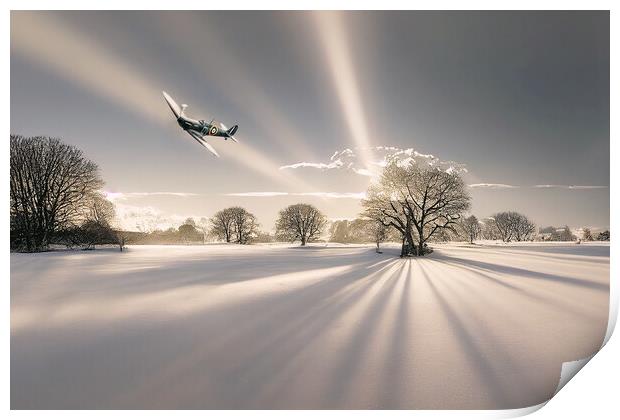 Spitfire Snow  Print by J Biggadike