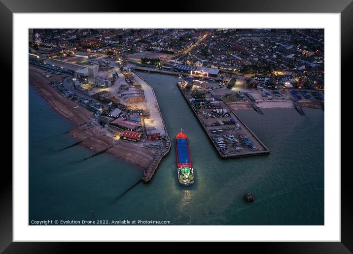 Bulk carrier enters Whitstable Harbour Framed Mounted Print by Evolution Drone