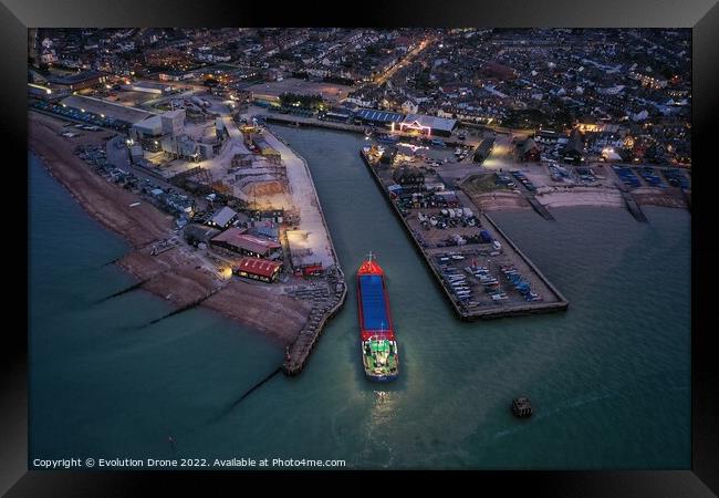 Bulk carrier enters Whitstable Harbour Framed Print by Evolution Drone