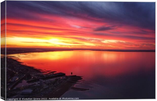 Glowing Sunset Canvas Print by Evolution Drone