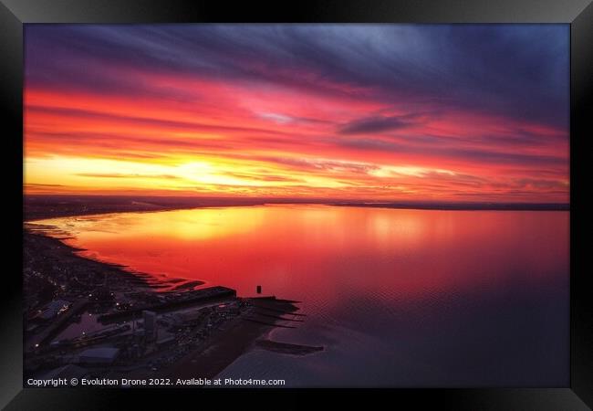 Glowing Sunset Framed Print by Evolution Drone