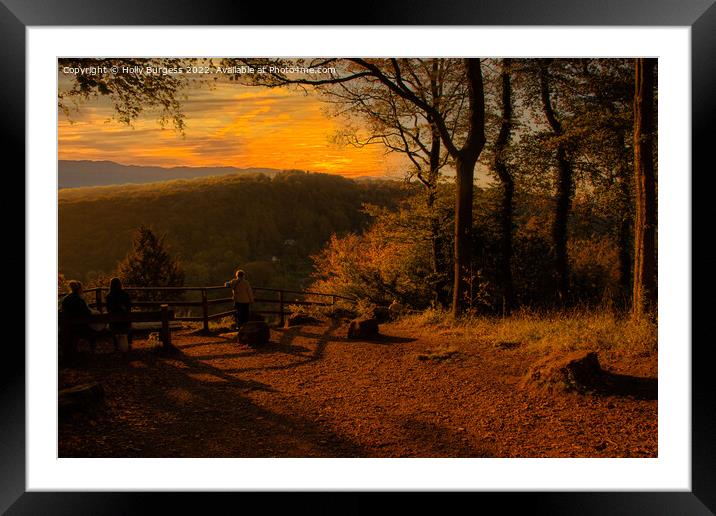 Autumn golden evening overlooking the hills in Yat A tree with a sunset in the background Framed Mounted Print by Holly Burgess