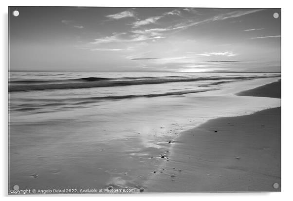 Quinta do Lago Beach Sunset in Monochrome Acrylic by Angelo DeVal