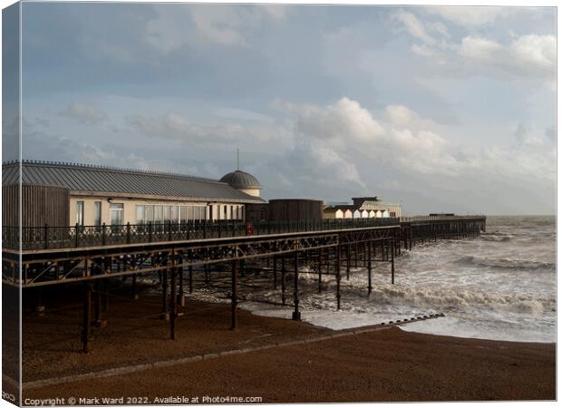 Winter Wind and Waves on Hastings Pier. Canvas Print by Mark Ward