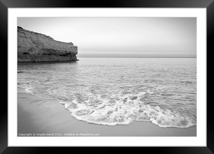 Monochrome Beach Sight in Albandeira  Framed Mounted Print by Angelo DeVal