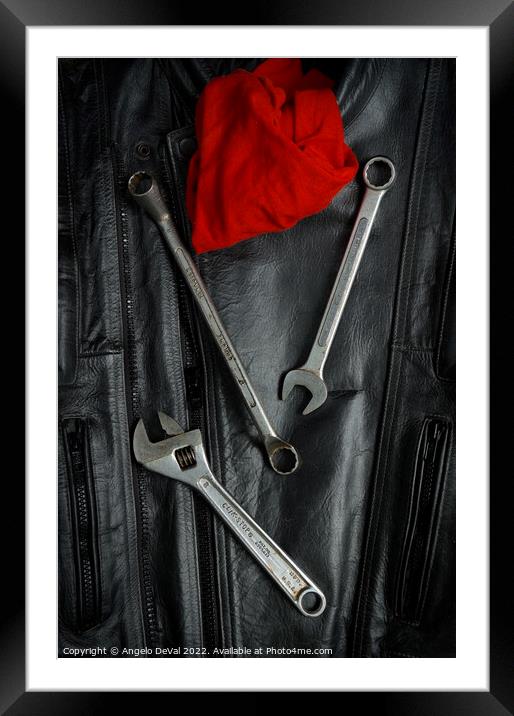 Motorcycle Jacket and Tools Framed Mounted Print by Angelo DeVal