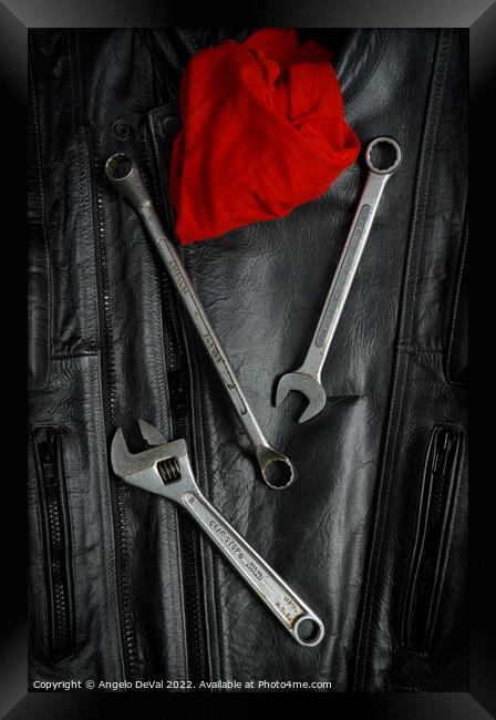 Motorcycle Jacket and Tools Framed Print by Angelo DeVal