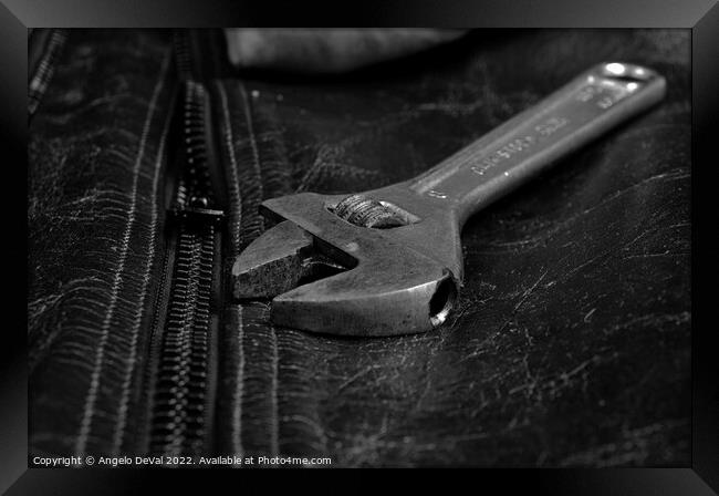 Wrench Tool on a Motorcycle Jacket Framed Print by Angelo DeVal