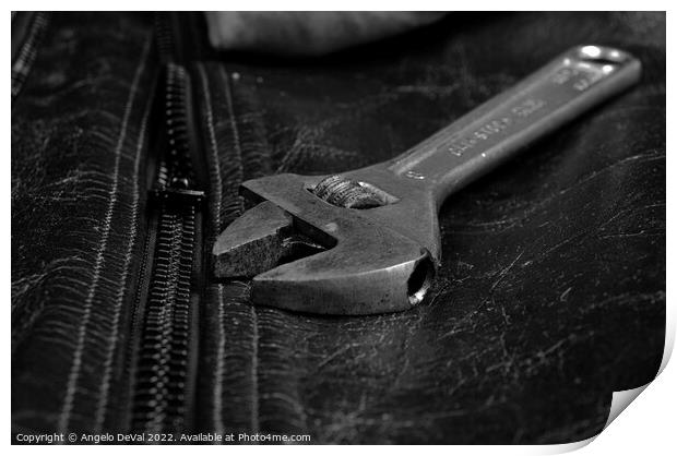 Wrench Tool on a Motorcycle Jacket Print by Angelo DeVal