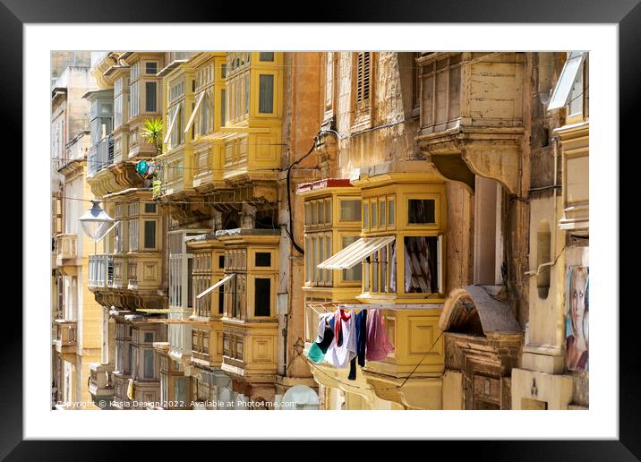 Timeless Charm of Valletta Balconies Framed Mounted Print by Kasia Design