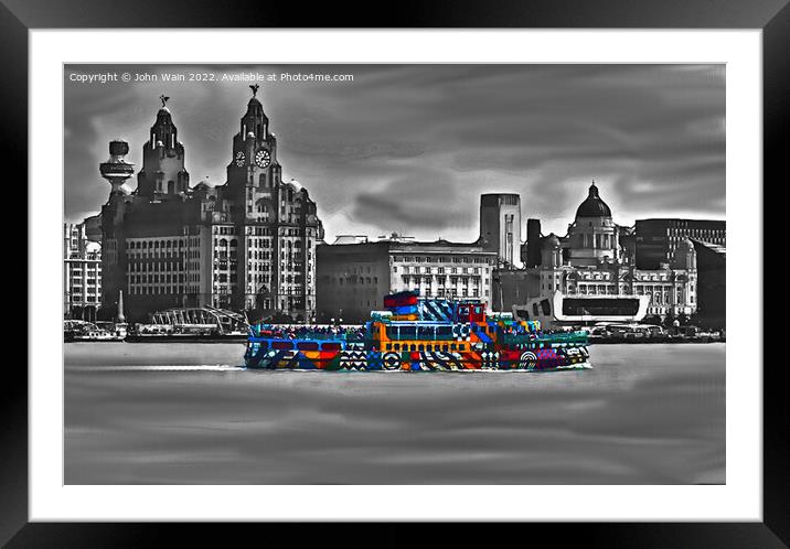 Liverpool Waterfront Skyline (Digital Art Painting Framed Mounted Print by John Wain