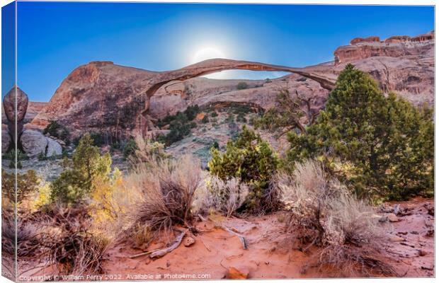 Landscape Arch Sun Devils Garden Arches National Park Moab Utah  Canvas Print by William Perry