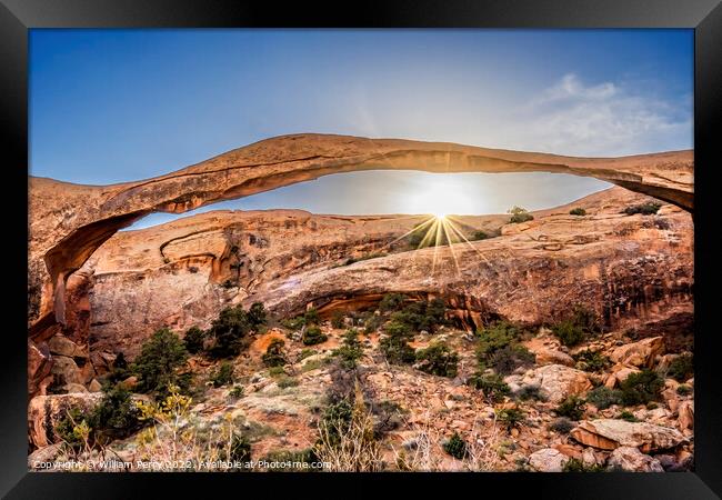 Landscape Arch Sunset Devils Garden Arches National Park Moab Ut Framed Print by William Perry