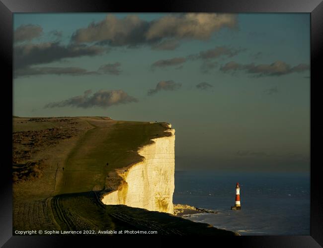 Beachy Head lighthouse and cliff in sunshine Framed Print by Sophie Lawrence