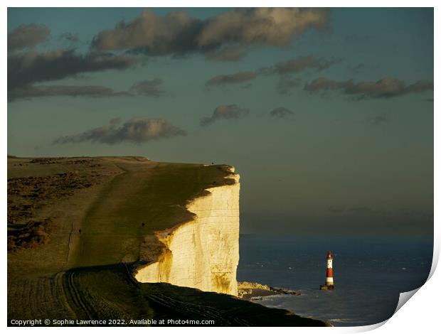 Beachy Head lighthouse and cliff in sunshine Print by Sophie Lawrence