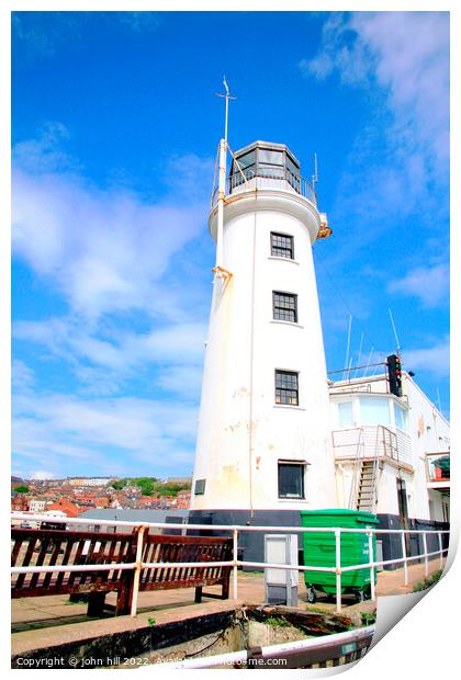 Harbour entrance lighthouse Scarborough. Print by john hill