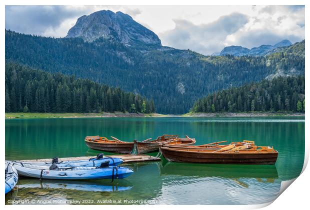 Rowing boats on the Black Lake in Montenegro #2 Print by Angus McComiskey