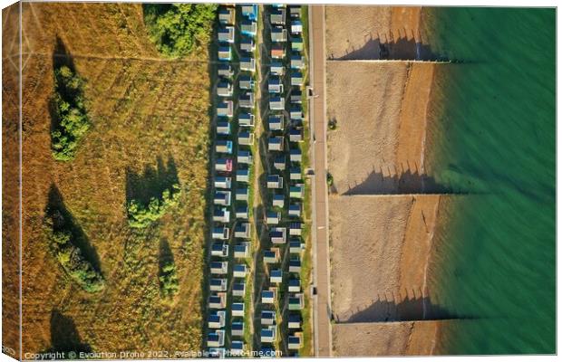 Top down Tankerton Beach Huts Canvas Print by Evolution Drone