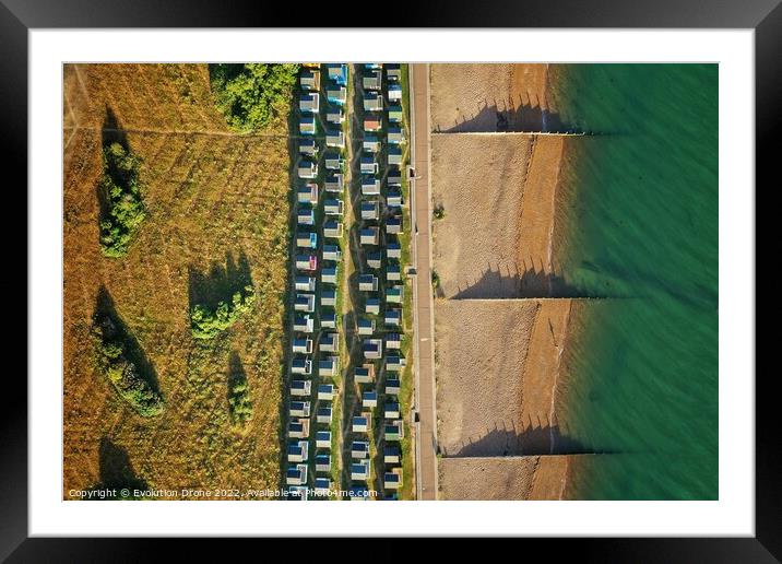 Top down Tankerton Beach Huts Framed Mounted Print by Evolution Drone