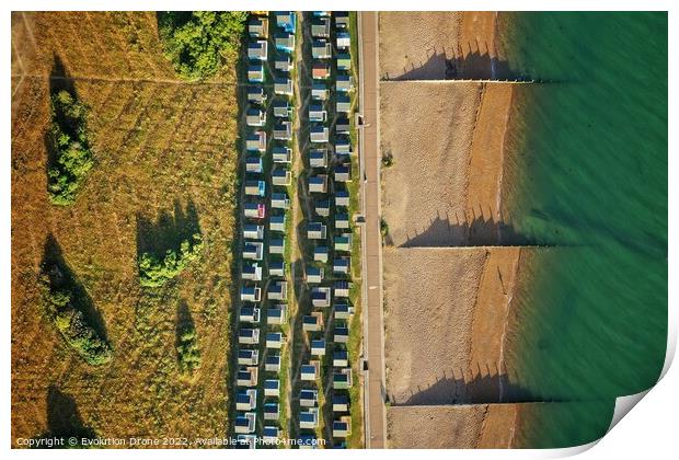 Top down Tankerton Beach Huts Print by Evolution Drone