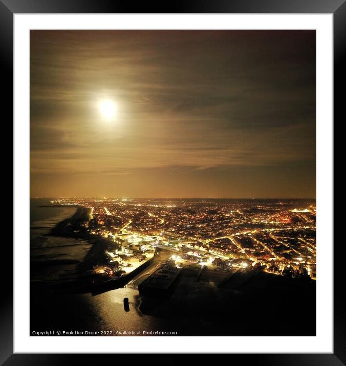 Full Moon over Whitstable Harbour Framed Mounted Print by Evolution Drone