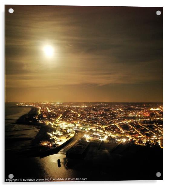 Full Moon over Whitstable Harbour Acrylic by Evolution Drone