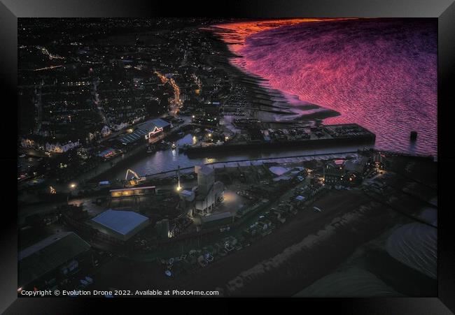 Dark sunset Whitstable Harbour Framed Print by Evolution Drone