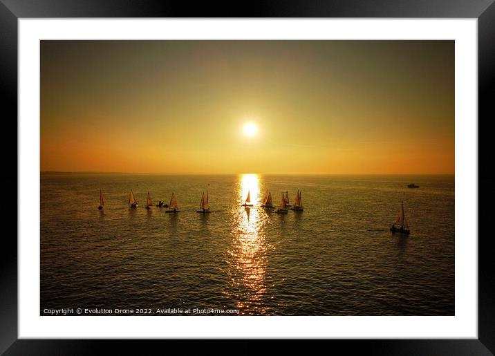 Sailing Dinghies at Sunset Framed Mounted Print by Evolution Drone