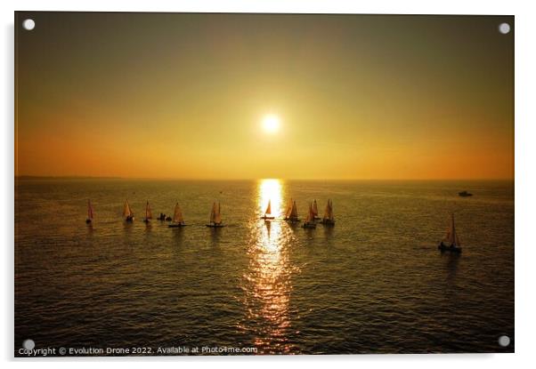 Sailing Dinghies at Sunset Acrylic by Evolution Drone