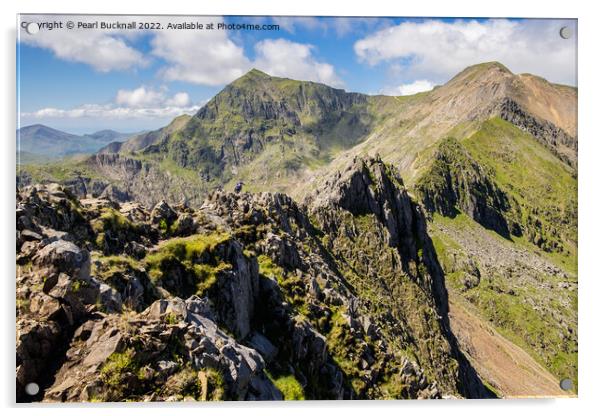 Crib Goch Pinnacles Scramble to Mount Snowdon Acrylic by Pearl Bucknall